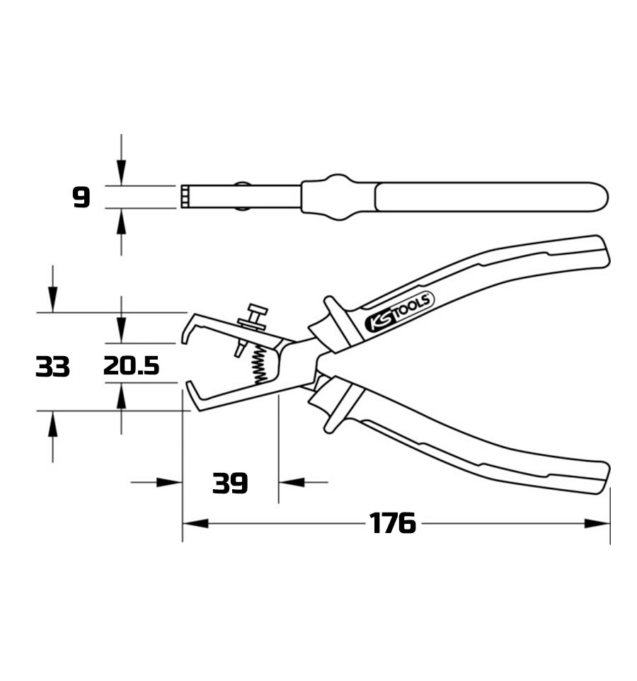 Dimensions de la Pince à Dénuder Manuelle de 165 mm